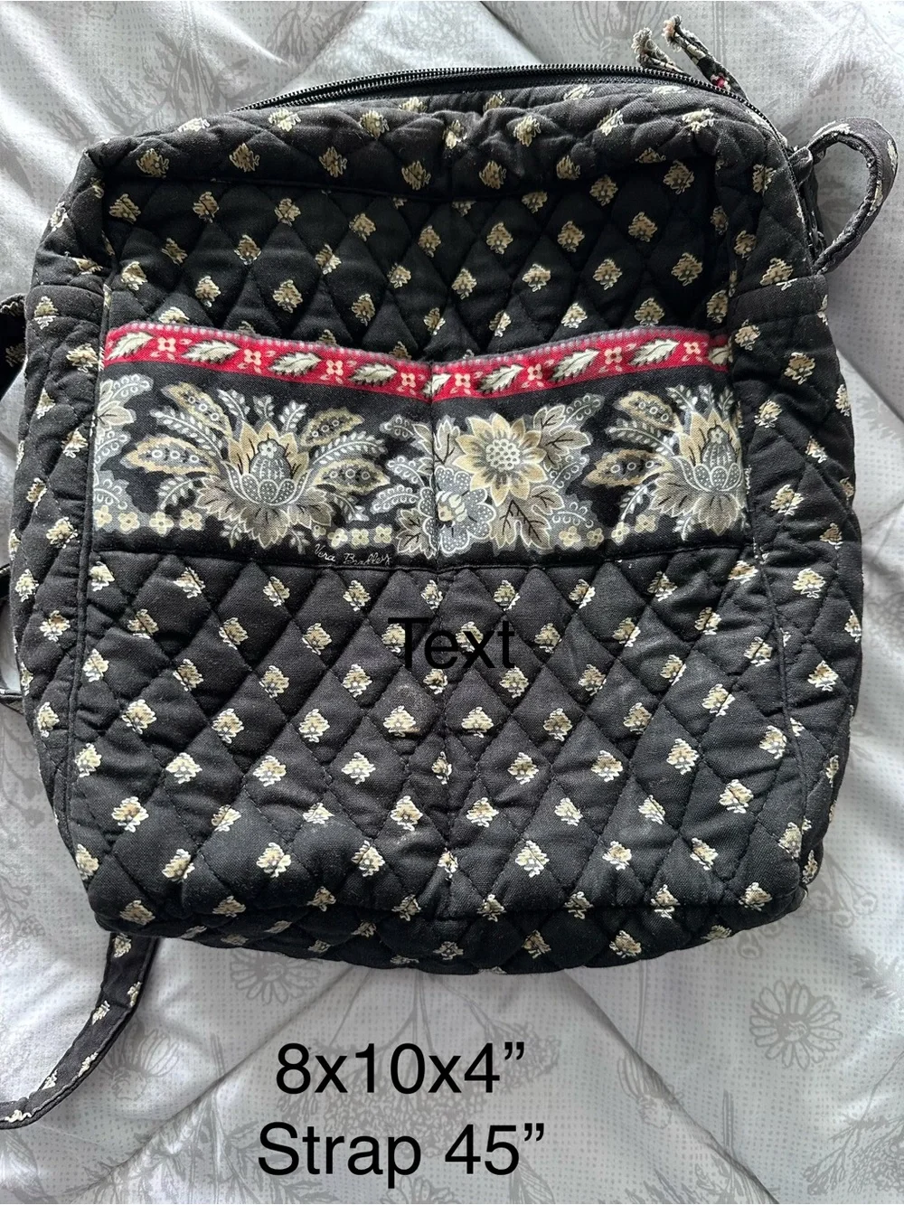 Vera Bradley Black Quilted Crossbody with Floral Accent and Red Trim - Picture 5 of 5